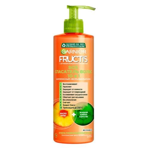 Garnier Fructis SOS Soch qutqaruvchisi, 10 in 1, termohimoya va shikastlangan sochlarni tiklash uchun, 400 ml