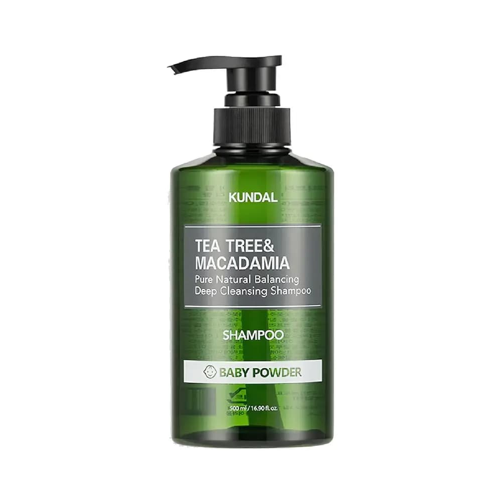 KUNDAL Yog'li bosh terisi uchun shampun TEA TREE/MACADAMIA DEEP CLEANSING SHAMPOO 500ML (KUNDAL) BABY POWDER