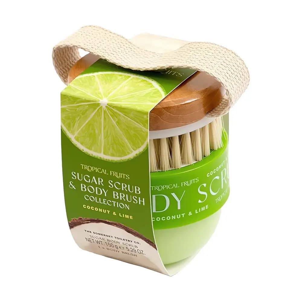 Tropical Fruit Coconut & Lime 150g Body Scrub & Brush Set