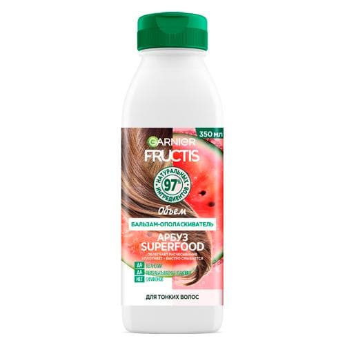 Garnier Fructis Superfood Tarvuz balzam-chayqagichi, ingichka sochlarga hajm berish uchun, 350 ml