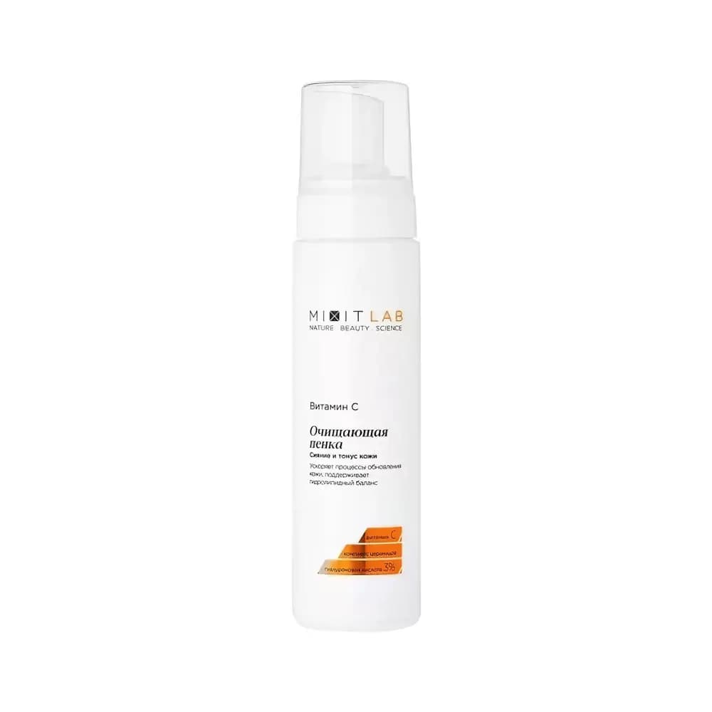 MIXIT Barcha teri turlari uchun vitamin C va seramidli "Yaltiroqlik va tonus" tozalovchi ko'pik MIXIT LAB Vitamin C Radiance Cleansing Foam 200 ml