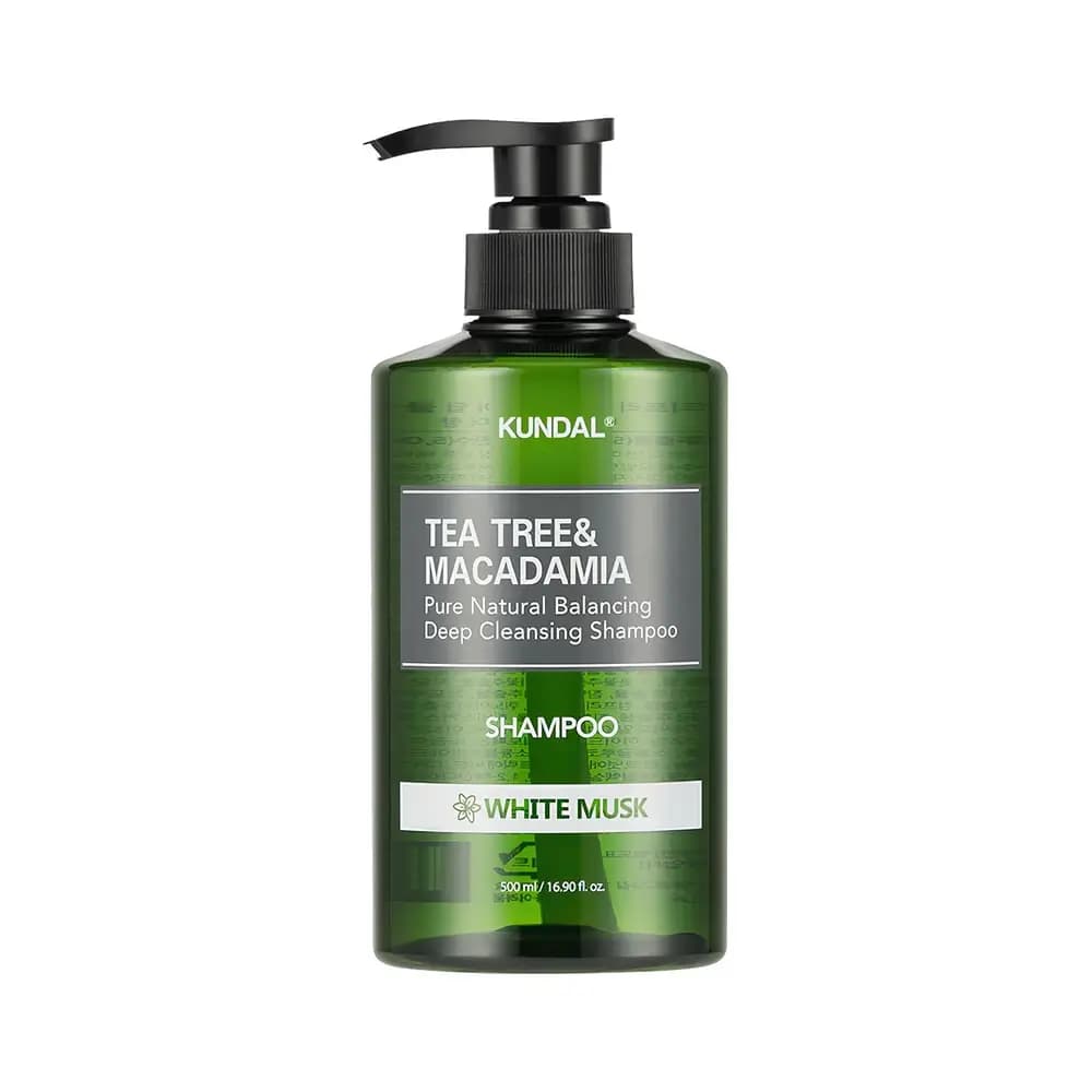 KUNDAL Yog'li bosh terisi uchun shampun TEA TREE/MACADAMIA DEEP CLEANSING SHAMPOO 500ML (KUNDAL) WHITE MUSK