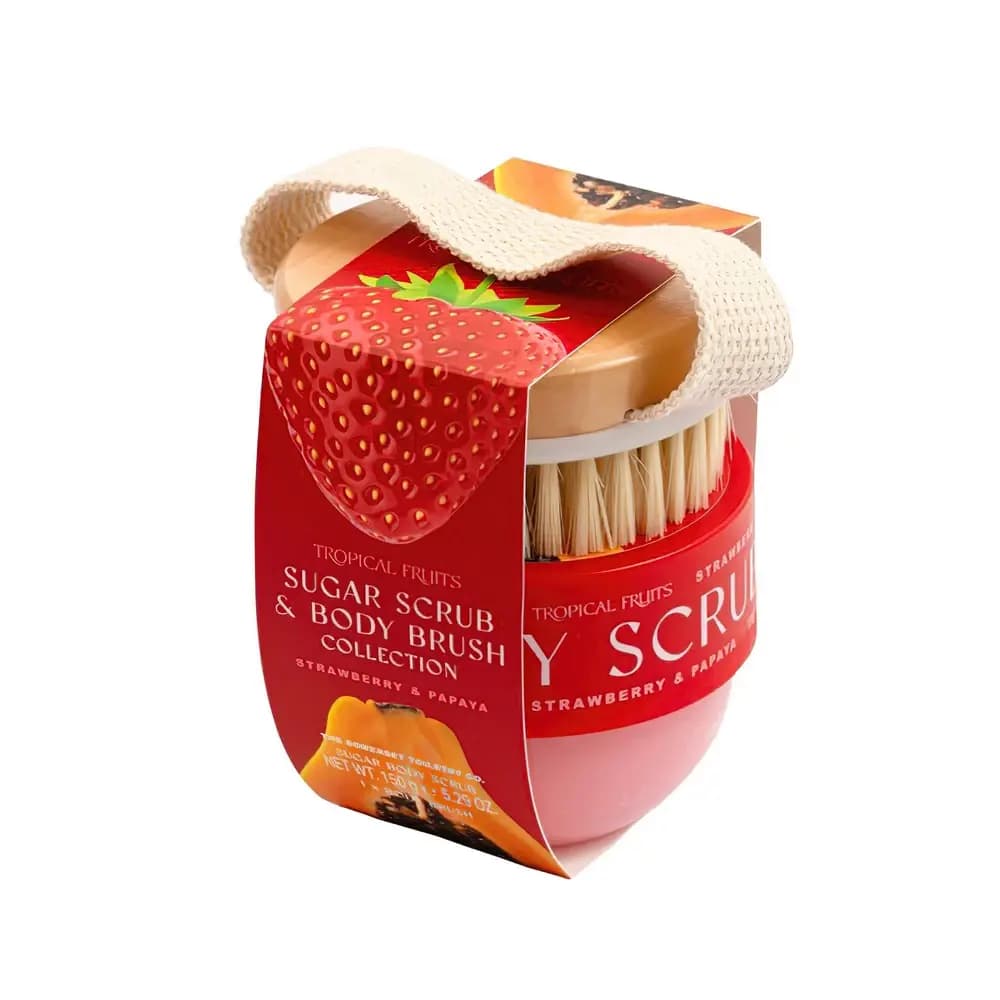 Tropical Fruit Strawberry & Papaya 150g Body Scrub & Brush Set