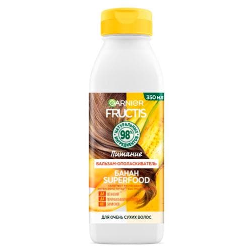 Fructis bo'lg'ovchi-balzam Banan Superfood - oziqlanish, juda quruq sochlar uchun, 350 ml