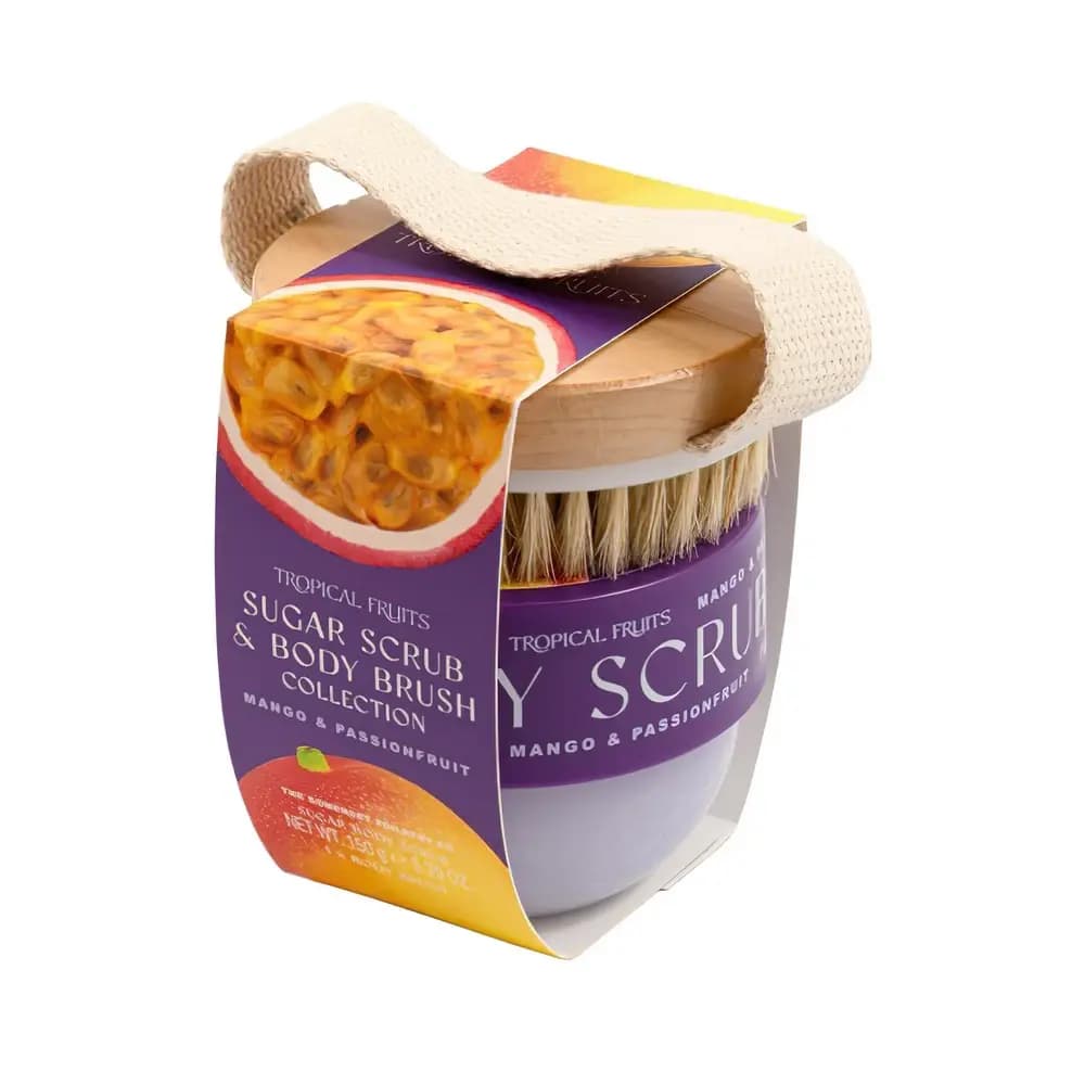 Tropical Fruit Mango & Passionfruit 150g Body Scrub & Brush Set
